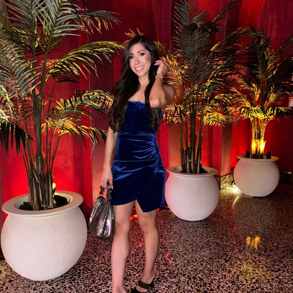 Lulus Velvet Blue Strapless Mini Dress - Picture 6 of 9